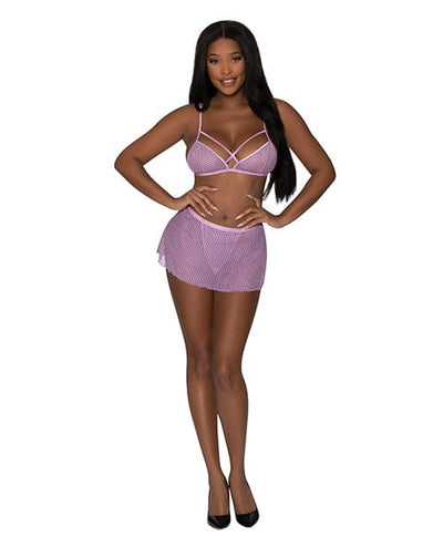 Magic Moments Int'l Girl Next Door Strappy Bralette W/flirty Thong Skirt Lilac / Large/Extra Large Lingerie & Costumes