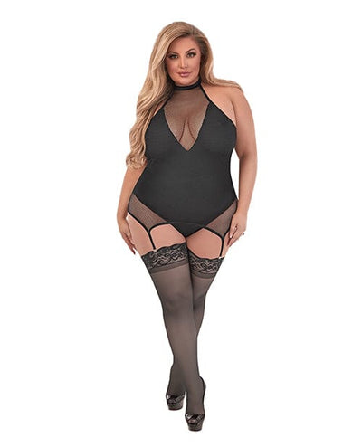 Magic Moments Int'l Sexy Time Fiona Halter Merry Widow Teddy W-split Crotch Black Qn Lingerie & Costumes