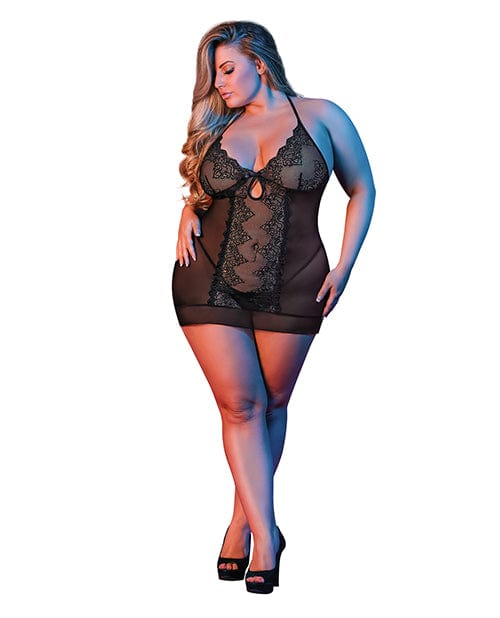 Sexy Time Sophia Chemise & G-string Black One Size Fits Most Plus Size