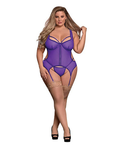 Magic Moments Int'l Sheer Mesh Merry Widow & Crotchless G-string Qn Purple Lingerie & Costumes
