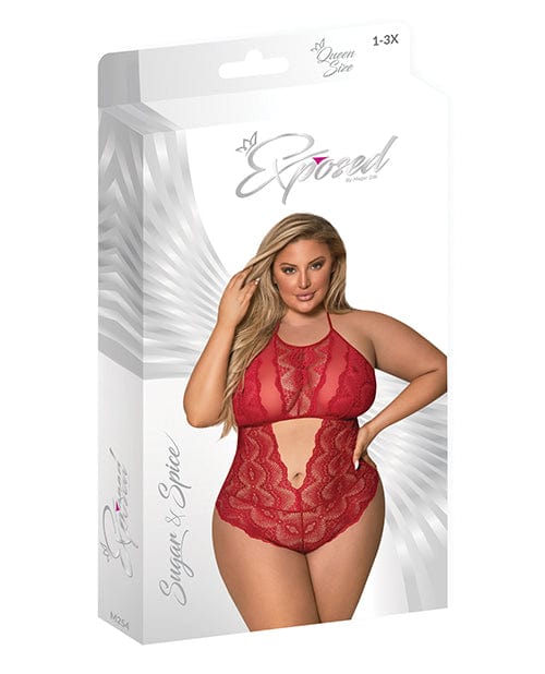 Sugar & Spice Teddy with snap Crotch Red One Size Fits Most Plus Size