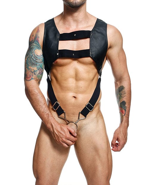 Malebasics Corp Dngeon Croptop Harness Cockring Black O-s Lingerie & Costumes