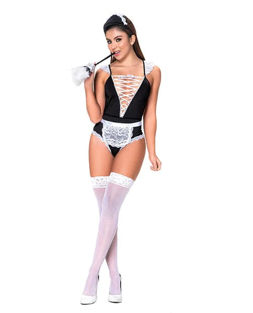 Mapale 3 Pc French Maid Bodysuit, Apron &amp; Head Piece Black/white M/l Lingerie &amp; Costumes