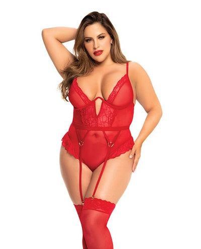 Mapale Heart Lace Underwire Bodysuit Red 1x/2x Lingerie & Costumes