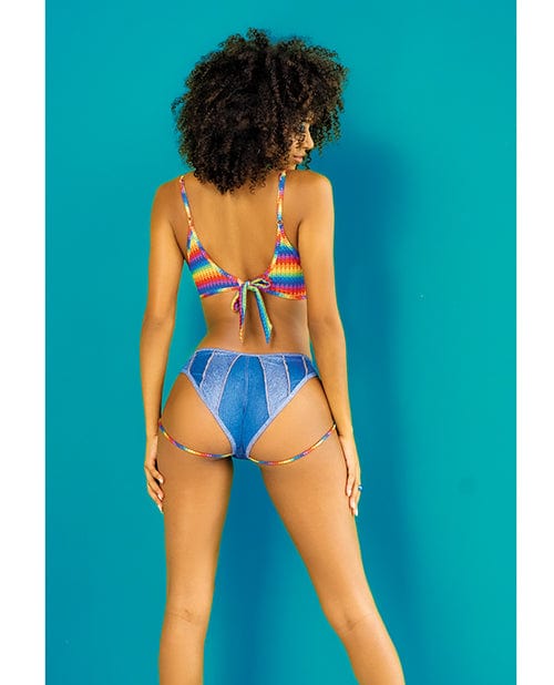 Mapale Rainbow Top &amp; Strappy Micro Mini Shorts Chambray Prints Lingerie &amp; Costumes