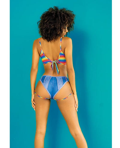 Mapale Rainbow Top & Strappy Micro Mini Shorts Chambray Prints Lingerie & Costumes