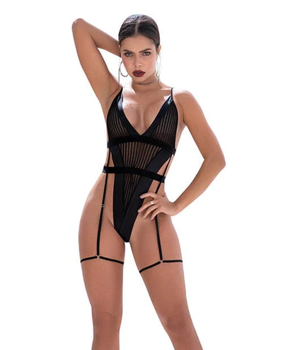 Mapale Shadow Panel Bodysuit W/hook & Eye Crotch Closure & Attached Garters Black M/l Lingerie & Costumes