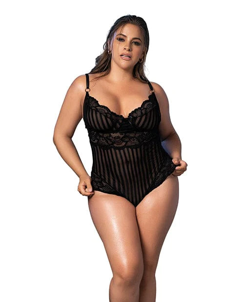 Shadow Strip & Lace Teddy With hook & Eye Closure Black