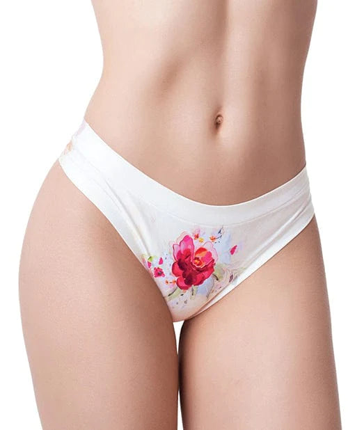 Mememe Usa LLC Mememe Flower Power Rose Printed Thong Large Lingerie &amp; Costumes