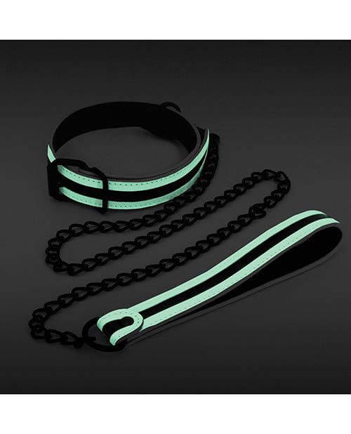 NS Novelties Glo Bondage Collar & Leash - Glow In The Dark Kink & BDSM