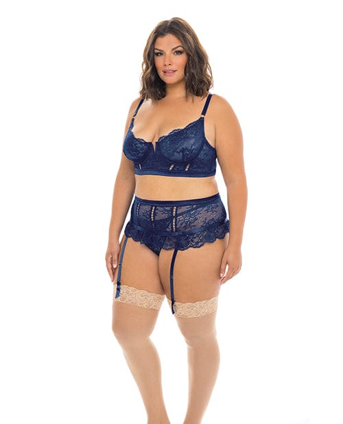 Oh La La Cheri Adrienne Underwire Bra, High Waist Garterbelt &amp; G-string Estate Blue Lingerie &amp; Costumes
