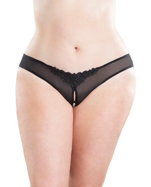 Oh La La Cheri Crotchless Thong with Pearls Black Lingerie & Costumes