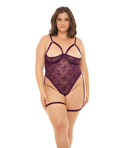 Elayne Open Shelf Cup Teddy with garter Stays Patent Purple