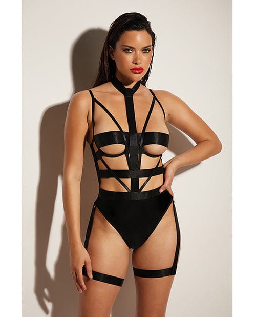 Oh La La Cheri Fetish Lethal Underwire Peek A Boo Vinyl Teddy W/choker Black 1x Lingerie &amp; Costumes