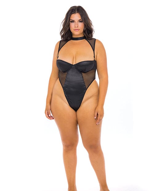 Oh La La Cheri Josephine High Leg Teddy with Removable Fishnet Collared Harness 1XL Lingerie &amp; Costumes