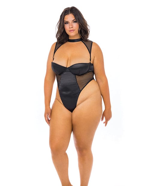 Oh La La Cheri Josephine High Leg Teddy with Removable Fishnet Collared Harness Lingerie &amp; Costumes