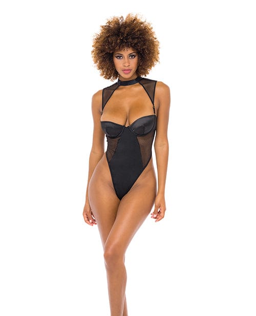 Oh La La Cheri Josephine High Leg Teddy with Removable Fishnet Collared Harness Large Lingerie &amp; Costumes