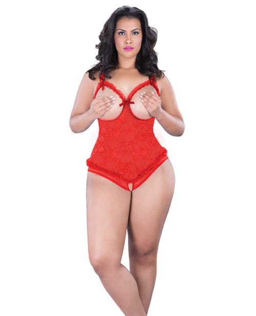 Oh La La Cheri Lace Open Cup &amp; Crotchless Teddy Red Lingerie &amp; Costumes