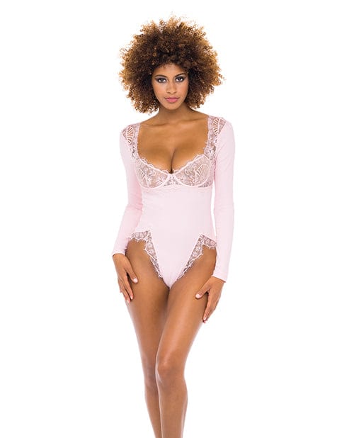 Oh La La Cheri Maria Ribbed Knit &amp; Lace Teddy Crystal Rose Small Lingerie &amp; Costumes