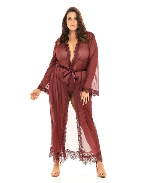 Oh La La Cheri Provence Eyelash Lace Floor Length Robe Zinfandel 1x-2x Lingerie &amp; Costumes