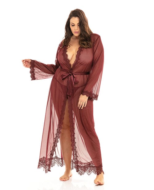 Oh La La Cheri Provence Eyelash Lace Floor Length Robe Zinfandel 1x-2x Lingerie &amp; Costumes