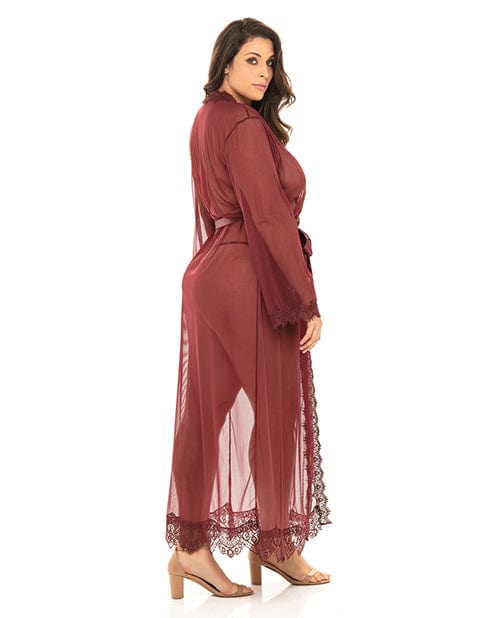 Oh La La Cheri Provence Eyelash Lace Floor Length Robe Zinfandel 1x-2x Lingerie &amp; Costumes