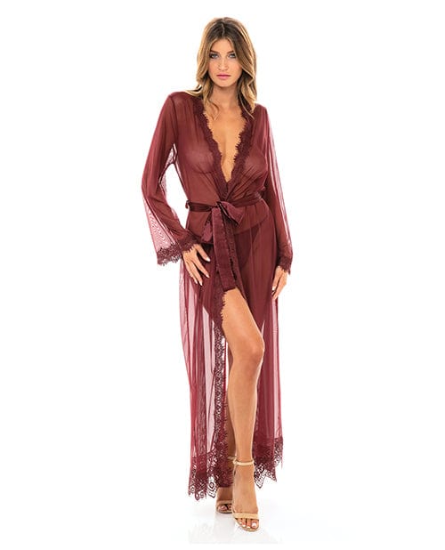 Oh La La Cheri Provence Eyelash Lace Floor Length Robe Zinfandel S-M Lingerie & Costumes