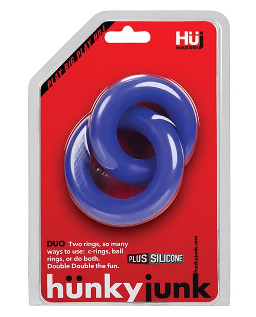 OXBALLS Hunky Junk Duo Linked Cock &amp; Ball Rings - Cobalt Penis Toys