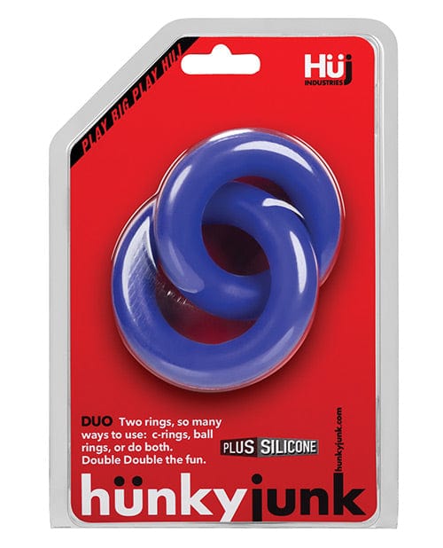 OXBALLS Hunky Junk Duo Linked Cock & Ball Rings - Cobalt Penis Toys