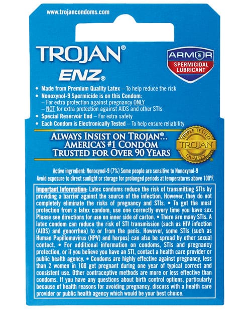Paradise Marketing Trojan Enz Spermicidal Lubricated Condoms - Box Of 3 More