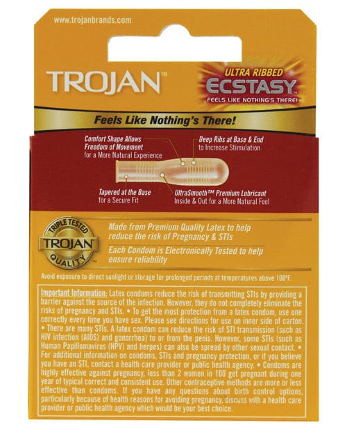 Paradise Marketing Trojan Ultra Ribbed Ecstasy Condoms - Box Of 3 More
