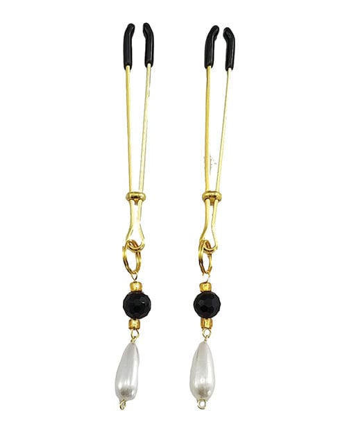 Bijoux De Nip Tweezer Nipple Clamp with Black & Gold Beads with pearl - Gold