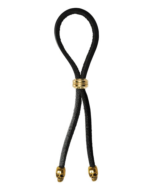 PHS International Bolo Cock Ring Leather Lasso Bead Slider with Skull Tips Penis Toys