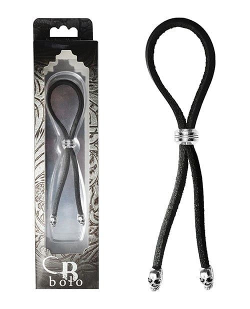 PHS International Bolo Cock Ring Leather Lasso Bead Slider with Skull Tips Black/Silver Penis Toys