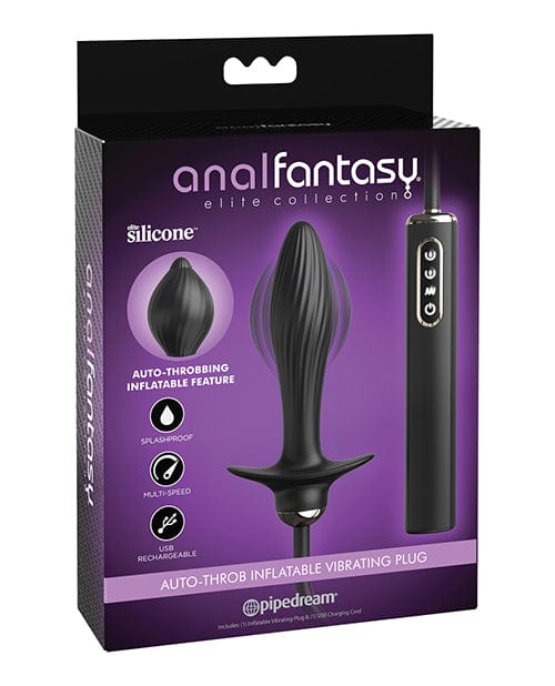 Pipedream Products Anal Fantasy Elite Collection Auto Throb Inflatable Vibrating Plug - Black Anal Toys