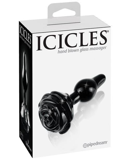 Pipedream Products Icicles No. 77 Hand Blown Glass Rose Butt Plug - Black Anal Toys