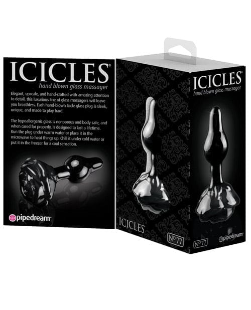 Pipedream Products Icicles No. 77 Hand Blown Glass Rose Butt Plug - Black Anal Toys