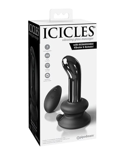 Pipedream Products Icicles No. 84 Hand Blown Glass Vibrating Butt Plug with Remote - Black Anal Toys