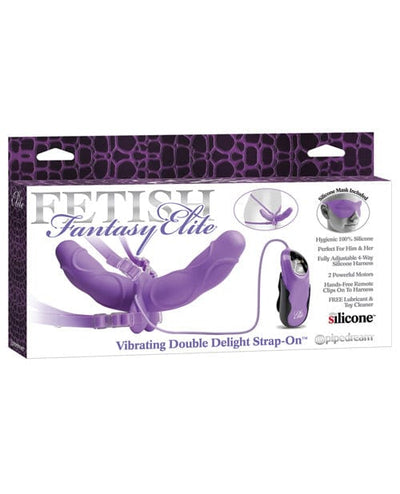 Pipedream Products Fetish Fantasy Elite Vibrating Double Delight Strap On - Purple Dildos