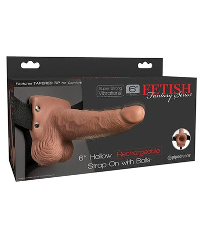 Pipedream Products Fetish Fantasy Series 6" Hollow Rechargeable Strap On with Balls - Tan Dildos