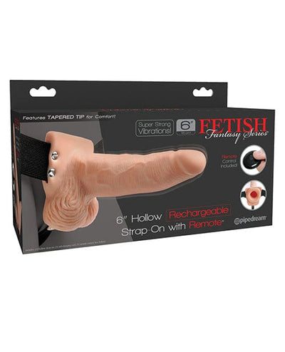 Pipedream Products Fetish Fantasy Series 6" Hollow Rechargeable Strap On with Remote - Flesh Dildos