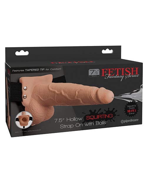Pipedream Products Fetish Fantasy Series 7.5" Hollow Squirting Strap On with Balls - Flesh Dildos