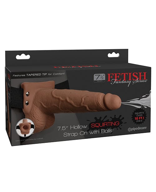 Pipedream Products Fetish Fantasy Series 7.5" Hollow Squirting Strap On with Balls - Tan Dildos
