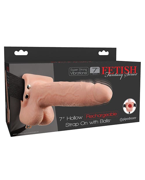 Pipedream Products Fetish Fantasy Series 7" Hollow Rechargeable Strap On with Balls - Flesh Dildos