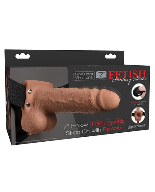 Pipedream Products Fetish Fantasy Series 7" Hollow Rechargeable Strap On with Remote - Tan Dildos