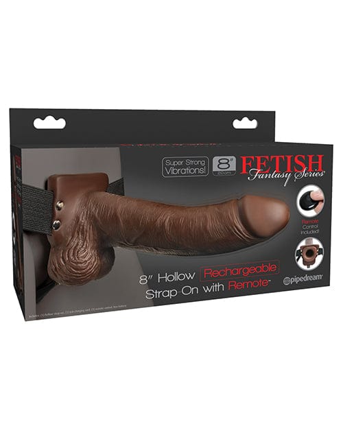 Pipedream Products Fetish Fantasy Series 8" Hollow Rechargeable Strap On with Remote - Brown Dildos