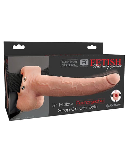 Pipedream Products Fetish Fantasy Series 9" Hollow Rechargeable Strap On with Balls - Flesh Dildos