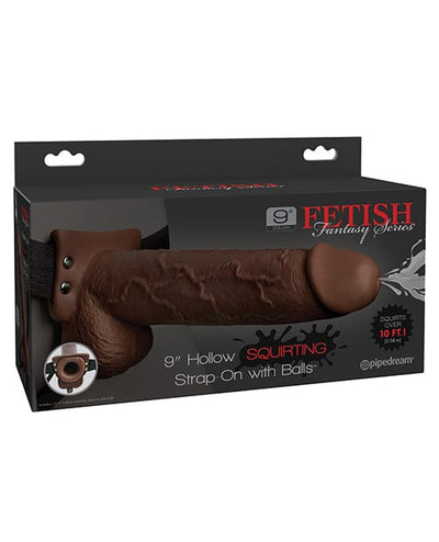 Pipedream Products Fetish Fantasy Series 9" Hollow Squirting Strap On with Balls Brown Dildos