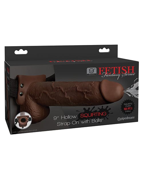 Pipedream Products Fetish Fantasy Series 9" Hollow Squirting Strap On with Balls Brown Dildos