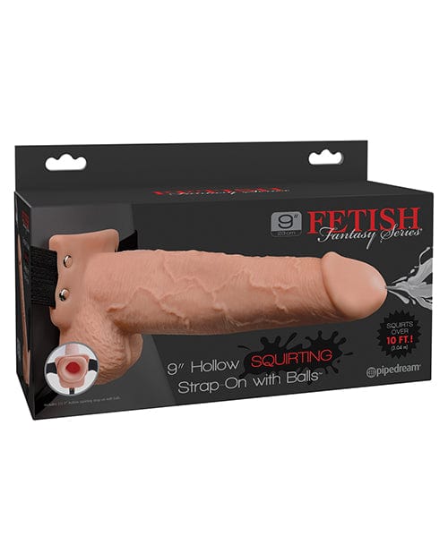 Pipedream Products Fetish Fantasy Series 9" Hollow Squirting Strap On with Balls Flesh Dildos